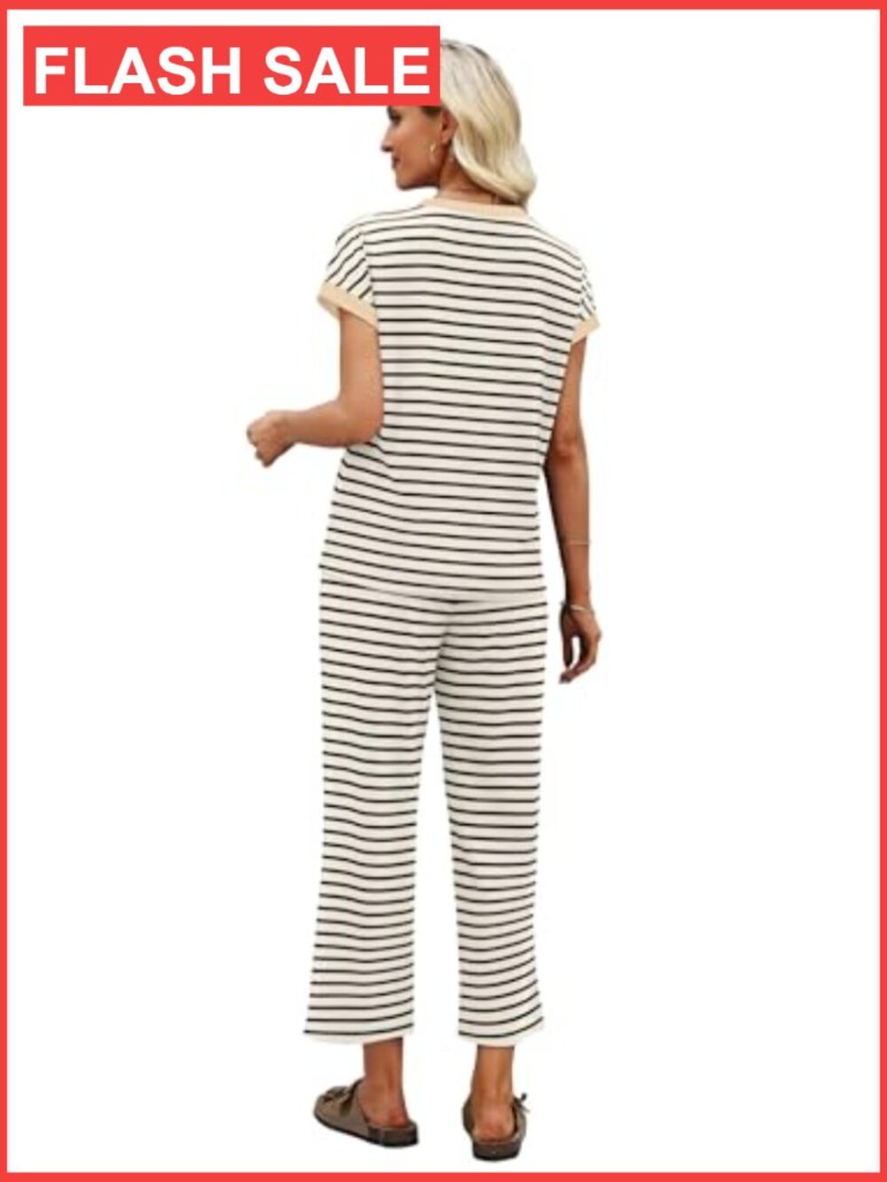 Lightweight Lounge Set, V-Neck Top & Wide Leg Pants, Size Large, Travel Outfit - Picture 5 of 7
